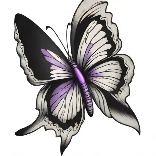 Black And White Butterfly With A Purple Awareness Ribbon Entertwined With The Butterfly