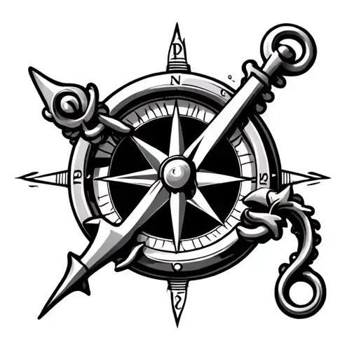 A Tattoo Made Up Of An Anchor Of A Salamander Compass