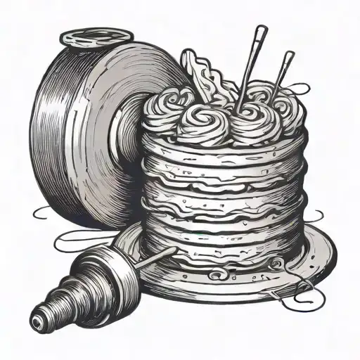 A Spool Of Thread And A Needle With A Rolling Pin And A Thin Line Cake Pan