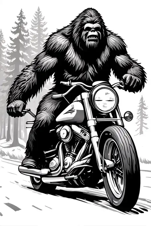 Sasquatch Riding A Street Glide In The Forest