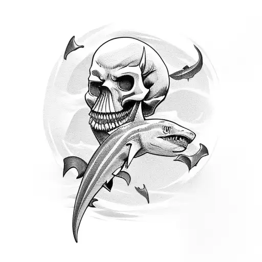 Skull And Sharks Half Sleeve