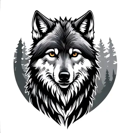 Wolf Walking In The Woods With Moonlight