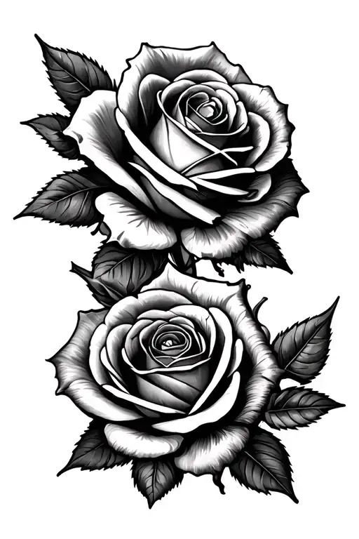 2 Roses With Compass Fineline Design Just Outlines