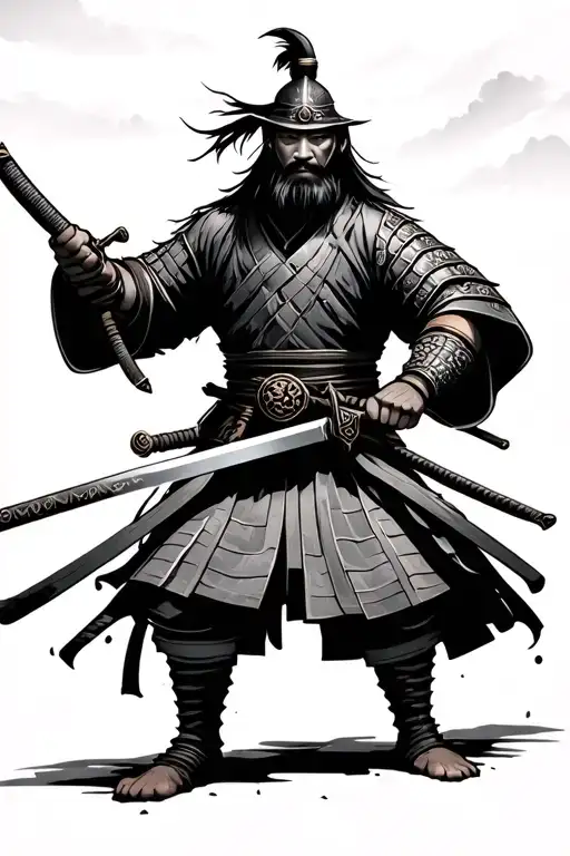 Japanese Samurai Warrior Wielding A Sword