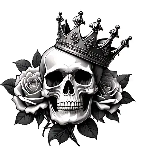 Skull And Roses With Crown