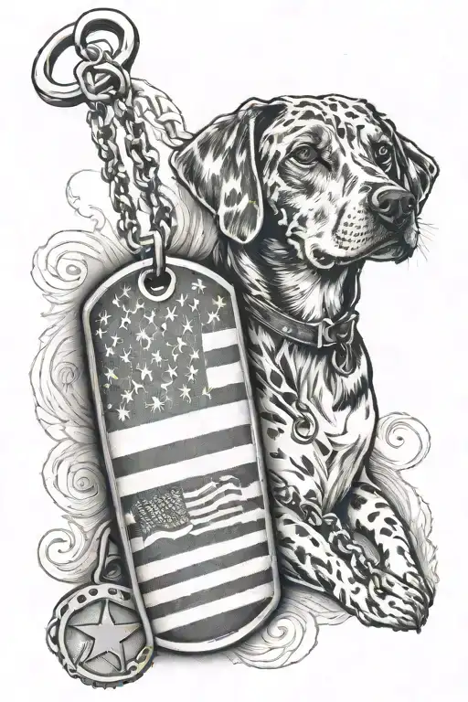 American Flag And Dog Tags