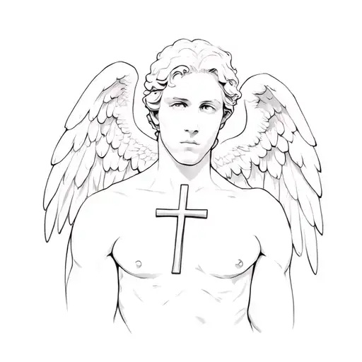 A Tattoo Of An Angel With A Cross On His Chest