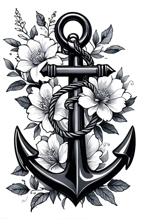 Anchor And Flowers Surrounding