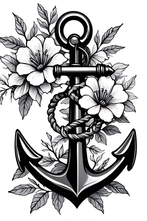 Anchor And Flowers Surrounding