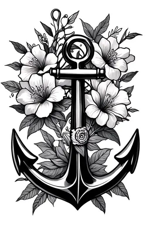 Anchor And Flowers Surrounding