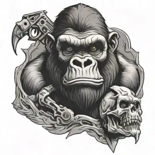 Angry Gorilla And Gunslinger Skull
