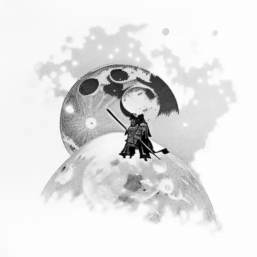 Samurai Silhouette Over A Moon
