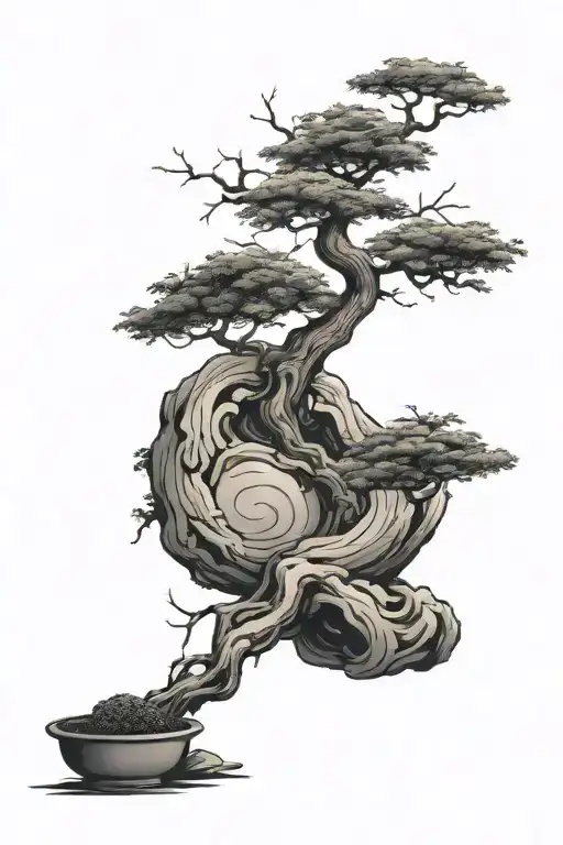 Bonsai Tree With Sun Rising