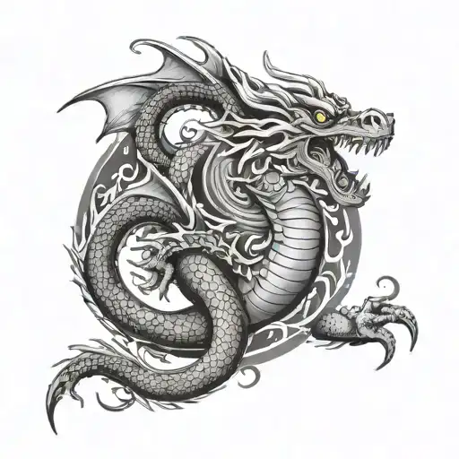 Number Seven Surrounded By Fire Breathing Dragon