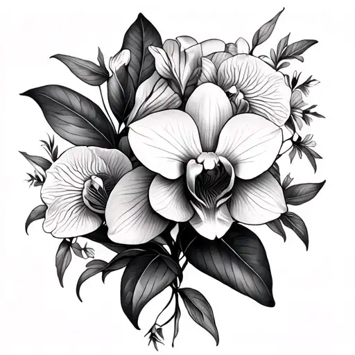 Orchid And Other Flowers Shoulder Sleeve