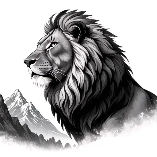 Lion With Mountains In The Background