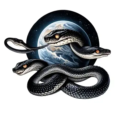 Five Snakes Have A Head Of A Galaxy Planet