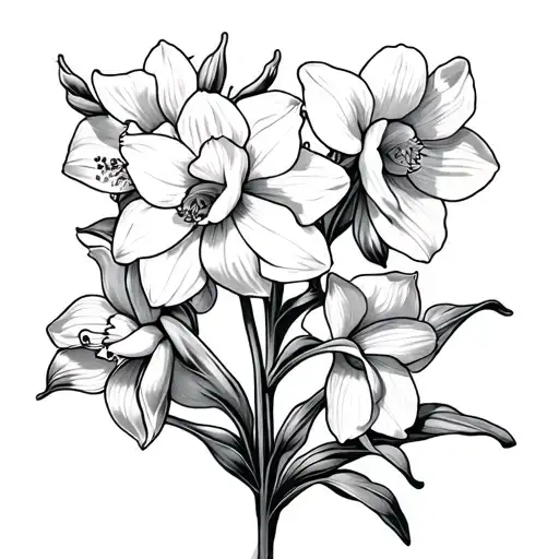 4 Daffodil On Vine Curved Upward