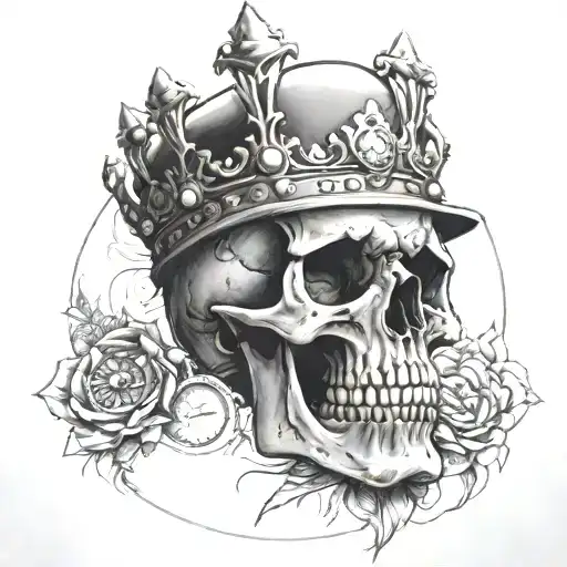Skull King With Crown And Clock Beneath It
