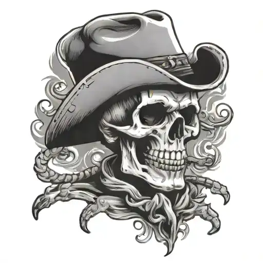 Skull Wearing Cowboy Hat Smoking Cigarette