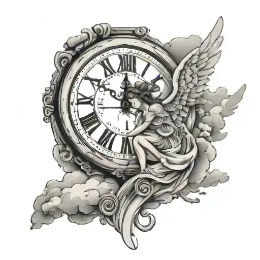 Broken Clock With An Angel With Clouds