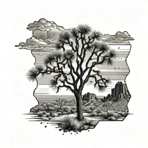 Joshua Tree And Rain Falling