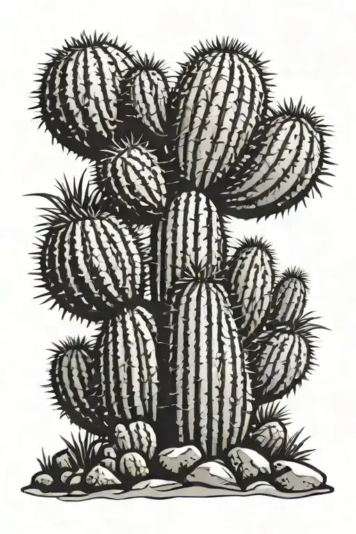 Cactus In Desert With Palm Tree Behind It