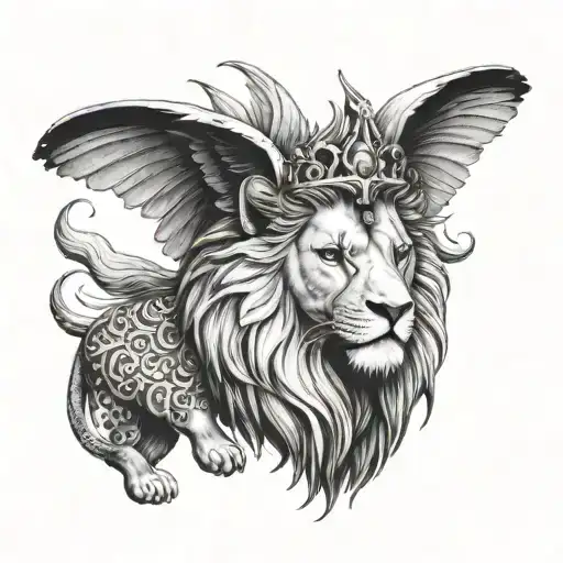 Cute Lion With Large Wings Coming From Sea