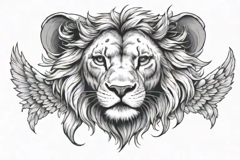 Cute Lion Face With Wings Coming From Sea