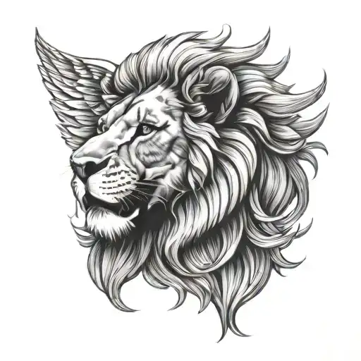 A Beautiful Lion Face With Flying Wings