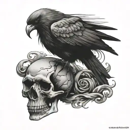 Skull And Crow Sitting
