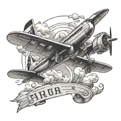 Tattoo Of An Airplane Flying With My Son's Initials It