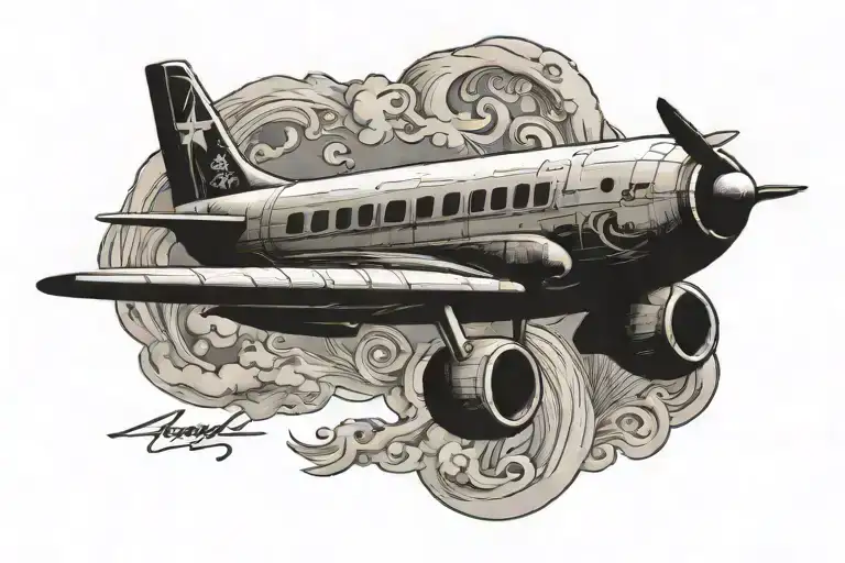 Tattoo Of An Airplane Flying With My Son's Initials It