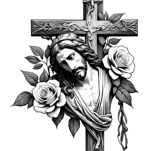 Christan Cross With Roses And Jesus