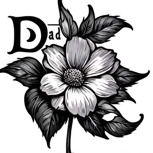 Flower Tattoo With Petals Shaped Like Word Dad Love