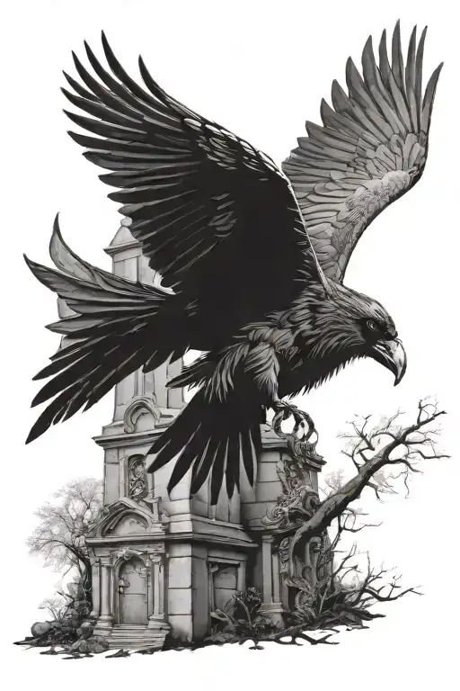 Cemetry Within A Raven Perched