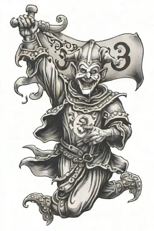 A Medieval Jester Holding Up A Scroll With The Number 32 On The Back