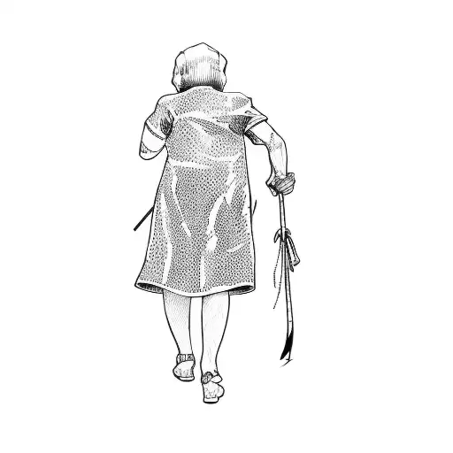 A Woman Walking With A Cane In The Dark
