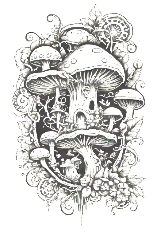 Mushroom Ring And Forest Creatures Around Knee Cap