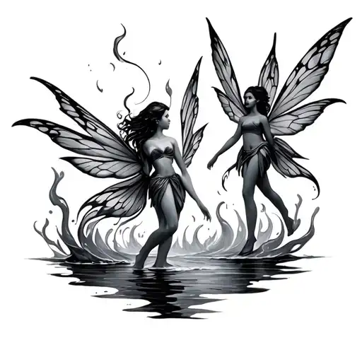Fire And Water Fairies Flying