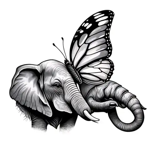 An Elephant Reaching Out For A Butterfly
