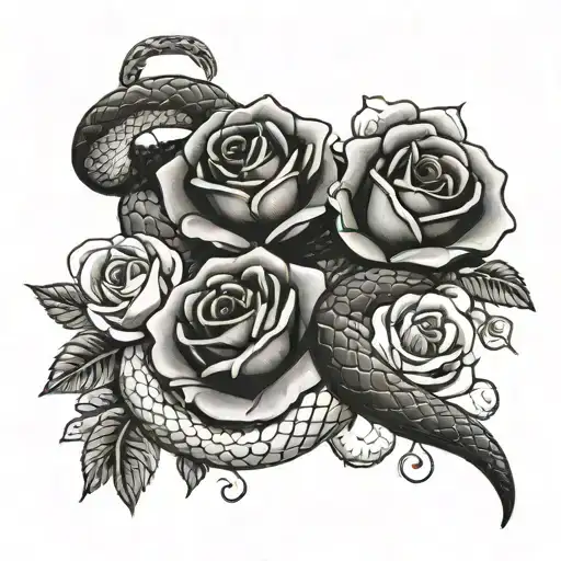 Snake And Roses Intertwined