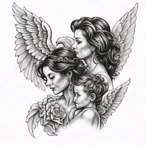 Mother And Son And Angel Daughter