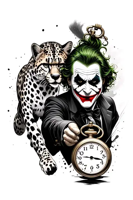 Joker Face Holding Pocket Watch With Cheetah Running Across