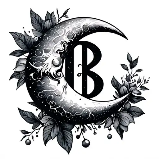 Crescent Moon And Letter B