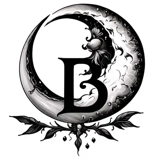Crescent Moon And Letter B