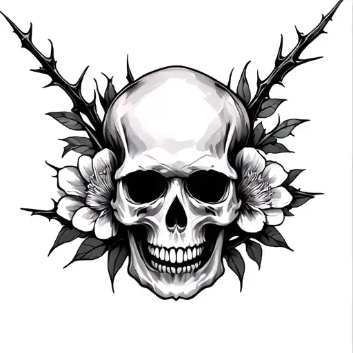 Flowers Thorns Skull