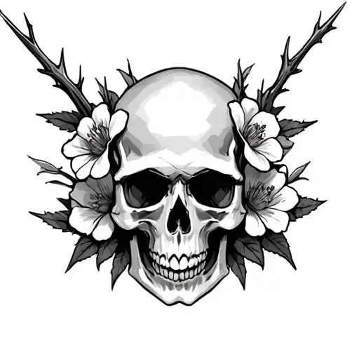 Flowers Thorns Skull Soft Shading