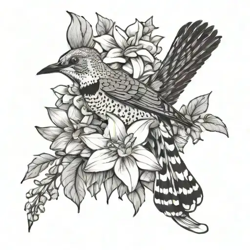 A Memorial Tattoo Of A Northern Flicker And December Birth Flowers Narcissus And Holly