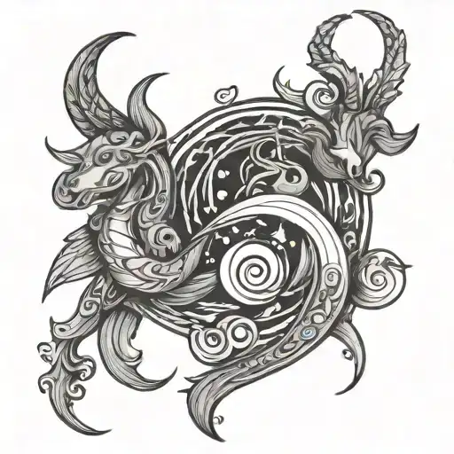 Aquarius And Capricorn Simple Line Drawing